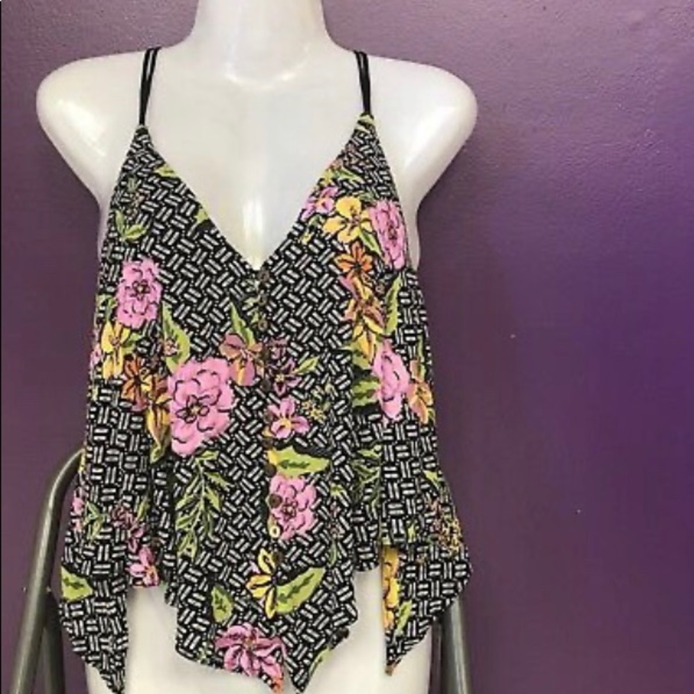 Ecote (OU) Black floral strap tank top